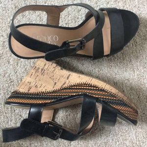 Franco Sarto Black and Tan Sandal Wedges